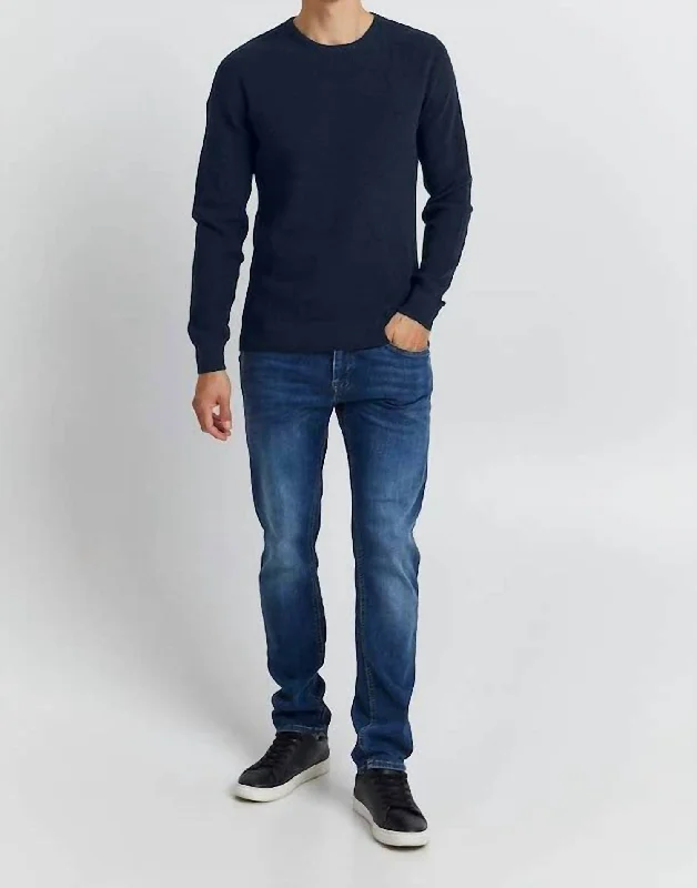 Men's breathable cashmere sweater-Codford Cotton Crewneck Sweater In Dress Blues