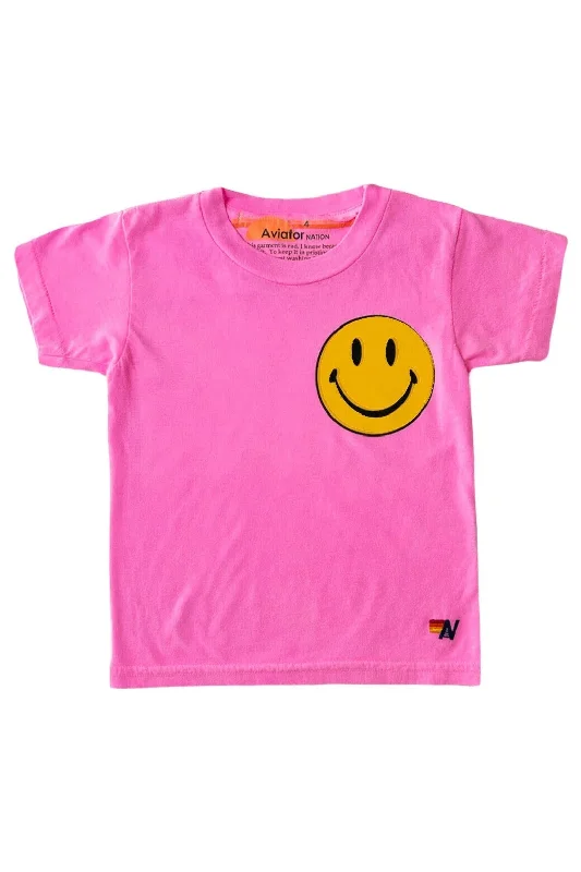 Men's short-sleeve workout top-KID'S SMILEY 2 TEE - NEON PINK