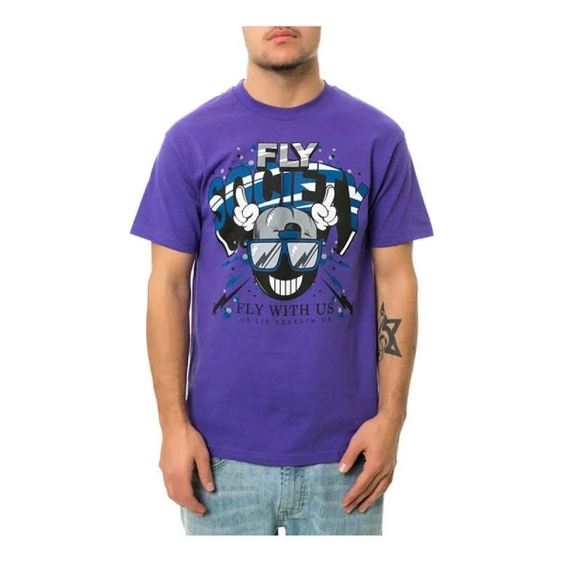 Men's short-sleeve summer graphic shirt-Fly Society Mens The Fly With Us Graphic T-Shirt, Purple, Small