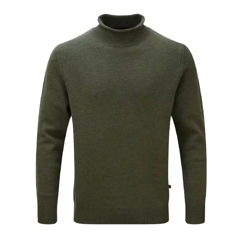 Men's soft turtleneck pullover-Fordwich Roll Collar Mock Neck In Ink Green