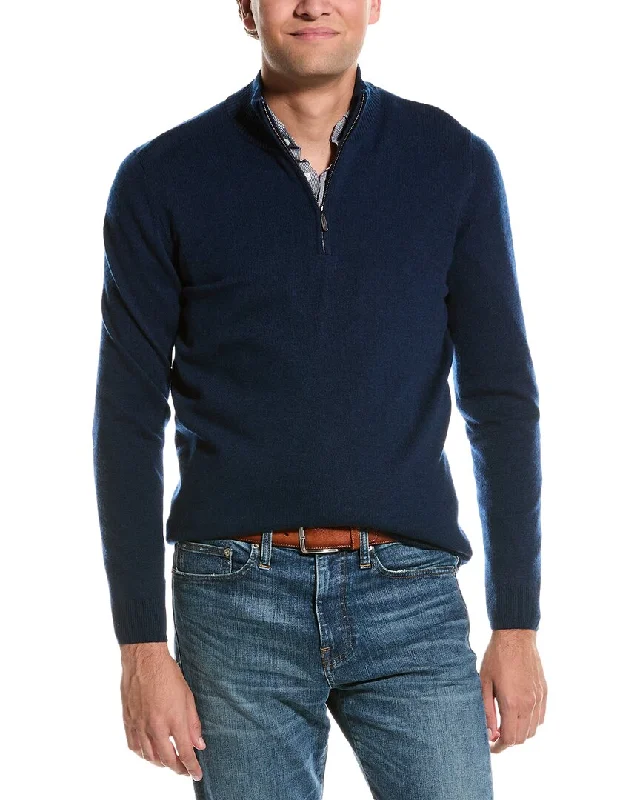 Men's chunky knit sweater-Forte Cashmere Mock Neck Cashmere 1/4-Zip Sweater