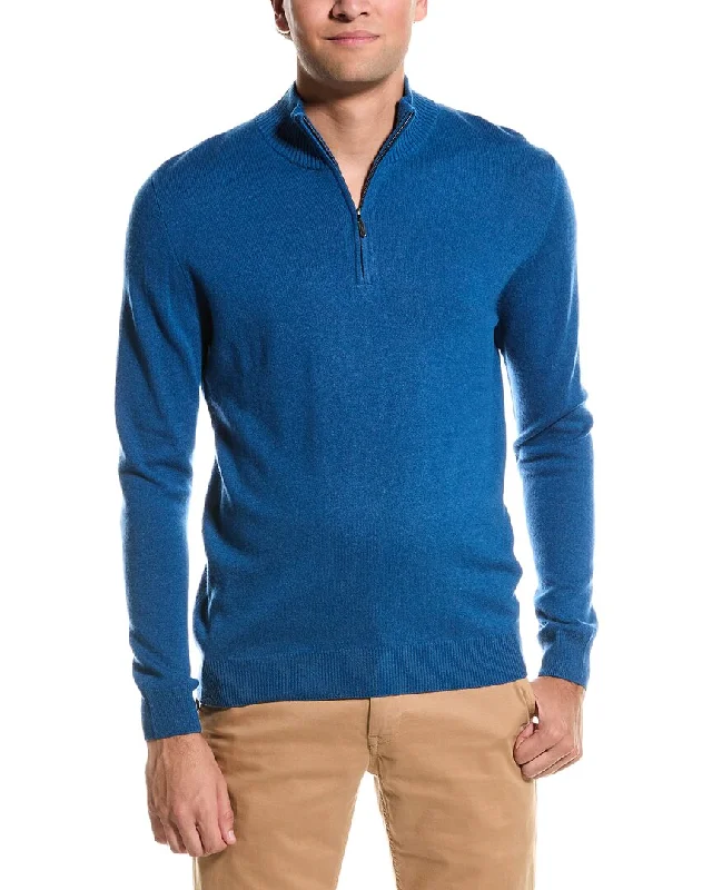 Men's soft wool turtleneck-Forte Cashmere Mock Neck Cashmere 1/4-Zip Sweater