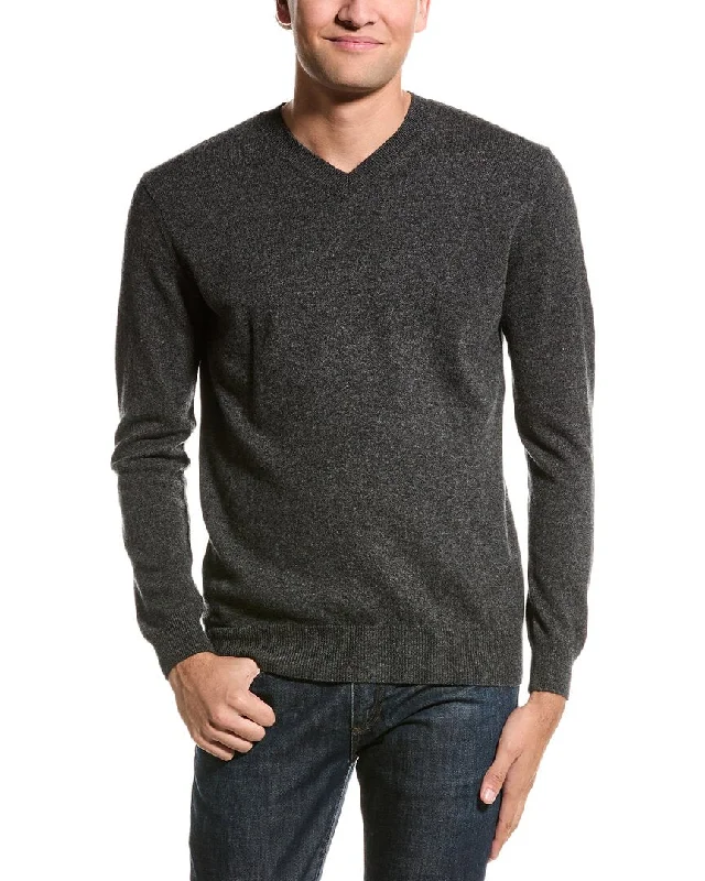 Men's chunky turtleneck sweater-Forte V-Neck Cashmere Sweater