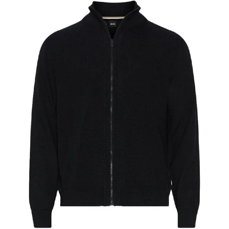 Men's cozy knit sweater-Hugo Boss Men's Daveto 100% Wool Full Zip Sweater, Black