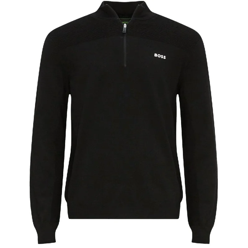 Men's classic v-neck sweater-Hugo Boss Men's Momentum X Dry Flex Half Zip Pullover Sweater Solid Black