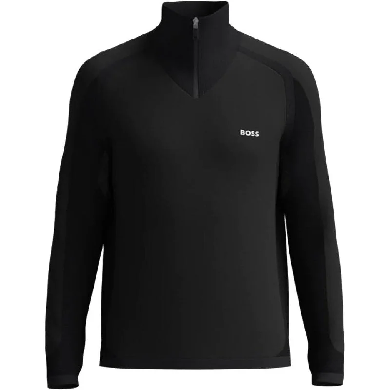 Men's slim wool pullover-Hugo Boss Men's Zilnar Half Zip Sweater, Black