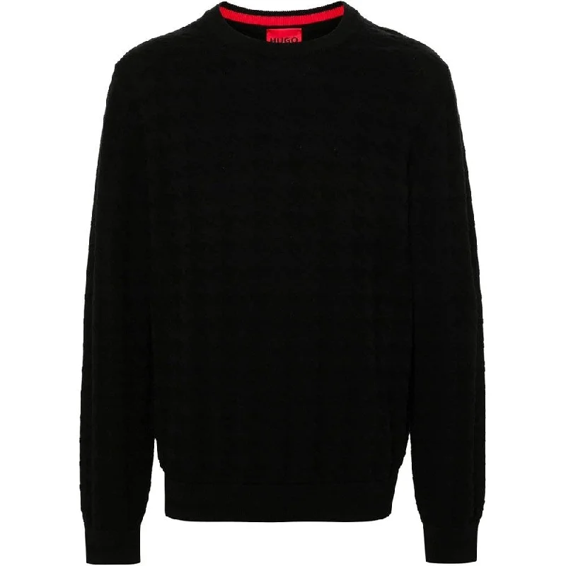 Men's breathable v-neck sweater-Hugo Men's Steeth Knit Cotton Pullover, Black