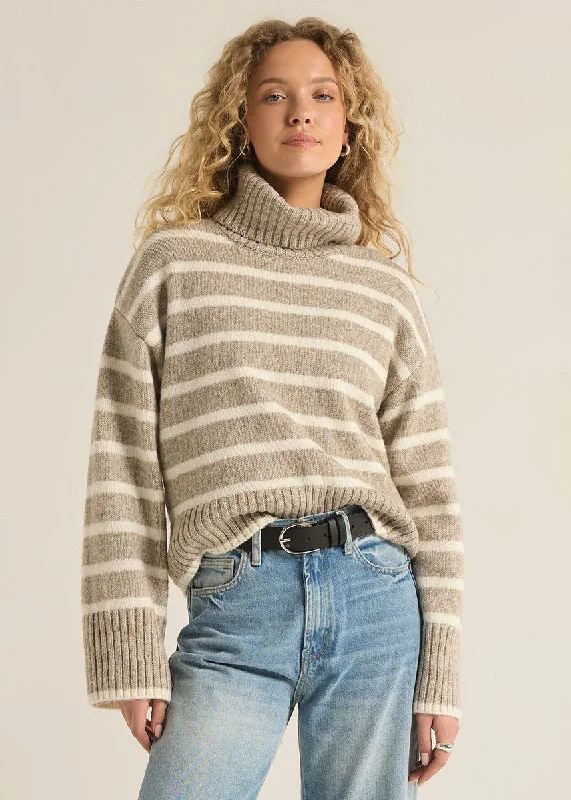 Men's casual cable sweater-Josephine Stripe Sweater - Heather Taupe