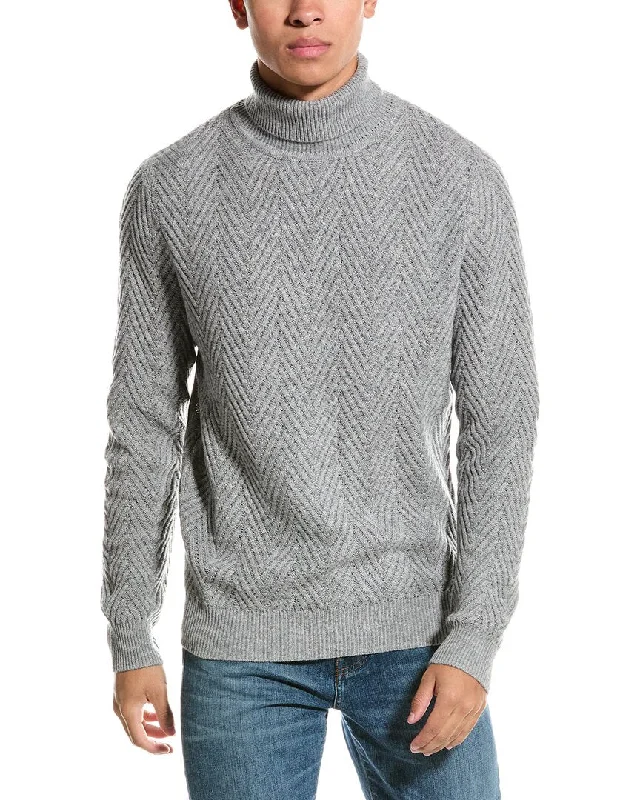 Men's breathable cotton sweater-Kier+J Chevron Knit Wool & Cashmere-Blend Turtleneck Sweater