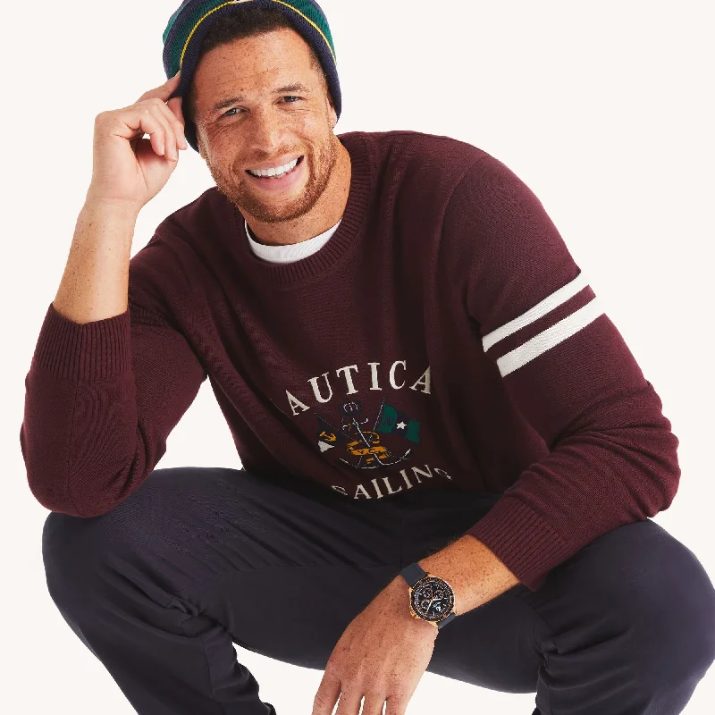 Men's breathable cotton sweater-Nautica Mens Big & Tall Embroidered Crewneck Sweater