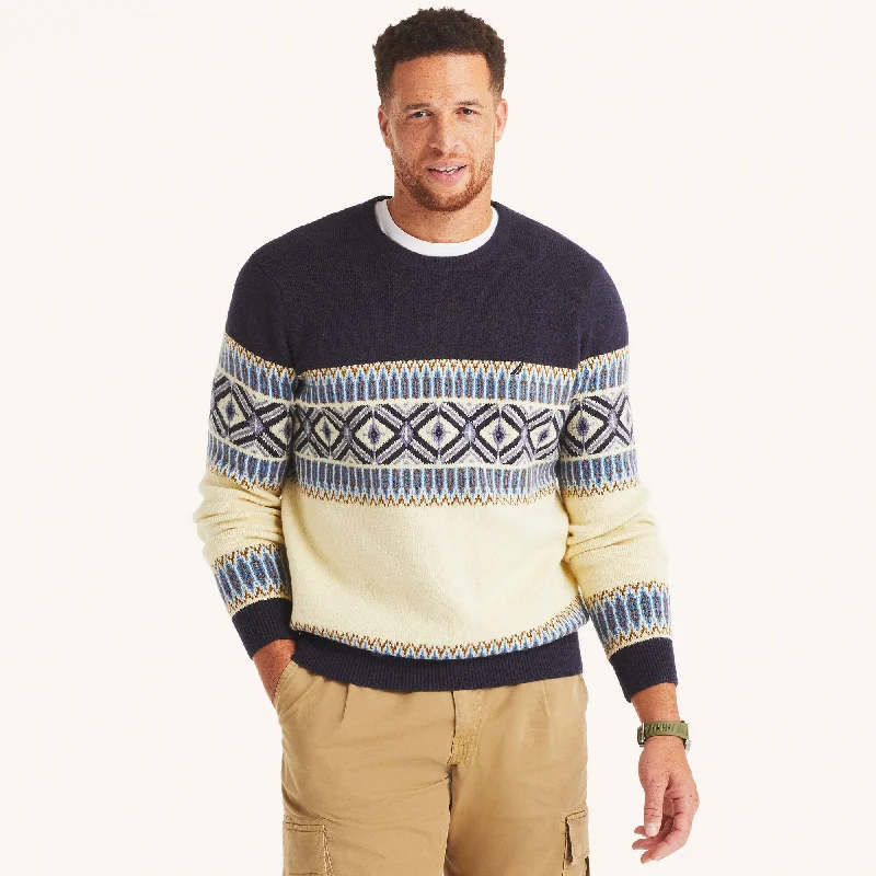 Men's trendy crew neck pullover-Nautica Mens Big & Tall Fair Isle Crewneck Sweater