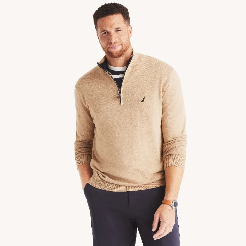 Men's slim wool pullover-Nautica Mens Big & Tall Navtech Quarter-Zip Sweater