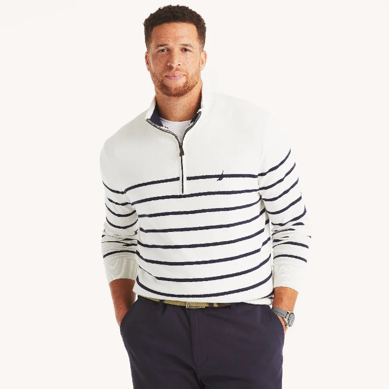 Men's warm v-neck sweater-Nautica Mens Big & Tall Navtech Striped Quarter-Zip Sweater