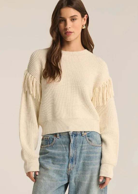 Men's chunky cotton sweater-On The Fringe Sweater - Sea Salt