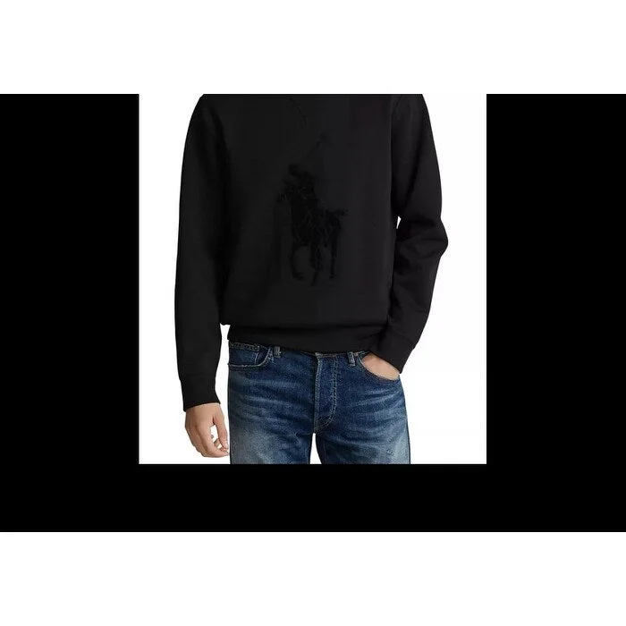 Men's cozy turtleneck sweater-Polo Ralph Lauren Men's Big Pony Long Sleeve Double Knit Sweater Black Size 4Xlt