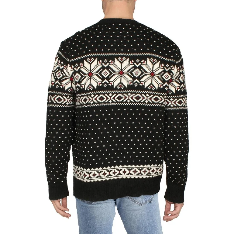 Men's breathable knit sweater-Ralph Lauren Men's Pullover Fair Isle Crewneck Sweater Black Size Medium