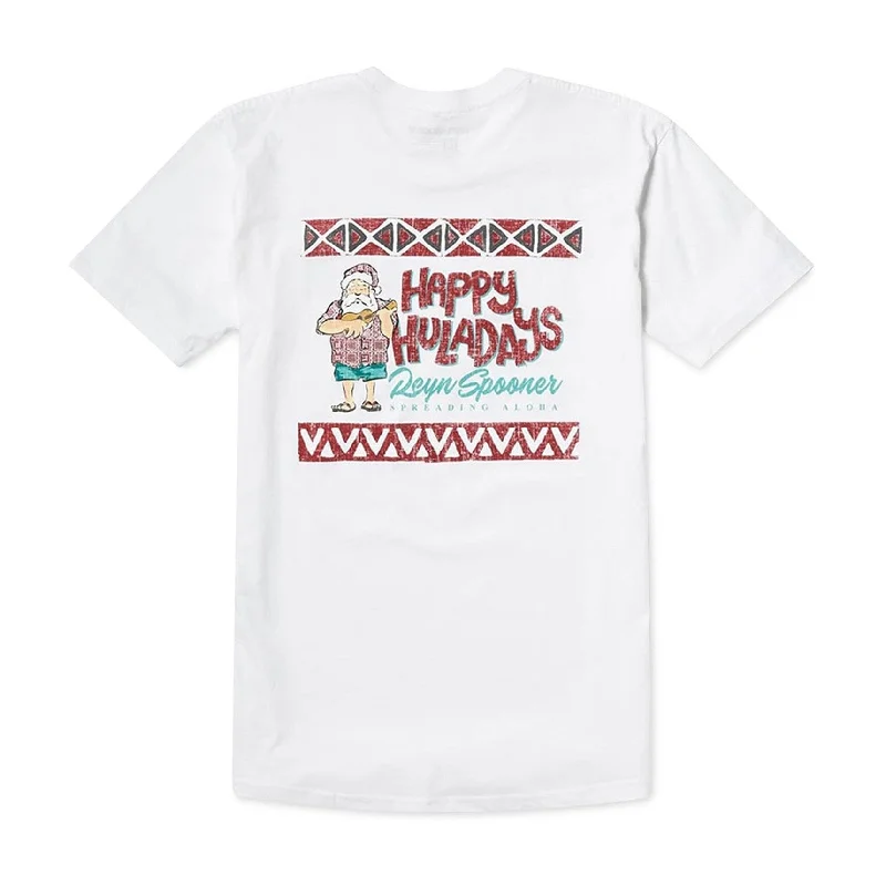 Men's short-sleeve sporty summer top-Reyn Spooner Mens Ukelele Santa Graphic T-Shirt, White, Small