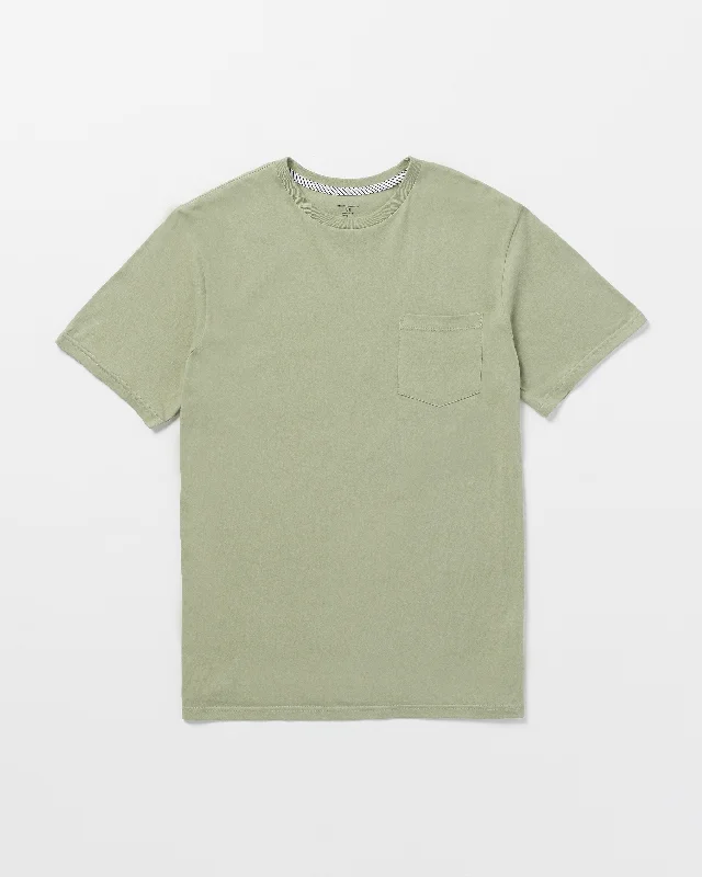 Men's short-sleeve lightweight graphic shirt-Solid Short Sleeve Shirt Pocket Tee - Green Tea