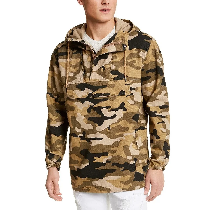 Men's breathable wool sweater-Sun + Stone Men's Camouflage Long Sleeve Mock Classic Fit Quarter Zip Cotton Sweater Beige Size Large