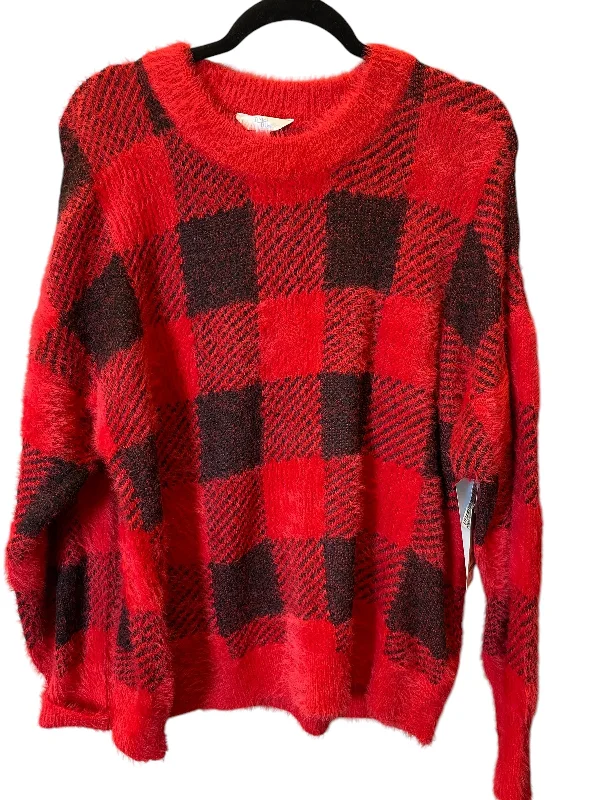 Men's stylish v-neck sweater-Sweater By Time And Tru In Plaid Pattern, Size: Xl