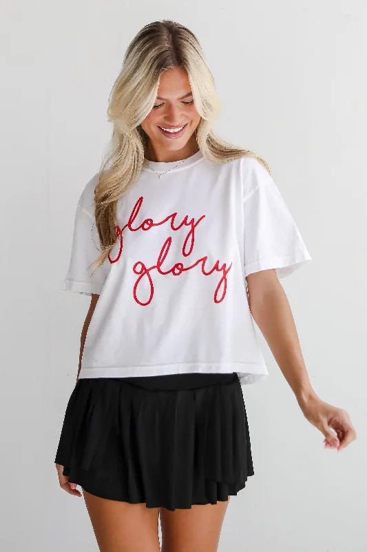 Men's short-sleeve vibrant graphic top-White Glory Glory Script Cropped Tee