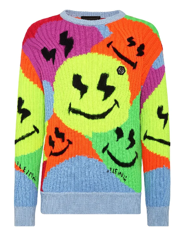 Men's classic slim sweater-Yarn Blend Wool Roundneck Smile Graffiti