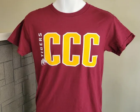 Men's short-sleeve bold color shirt-Adult Tee CCC S/S Maroon-White- Gold