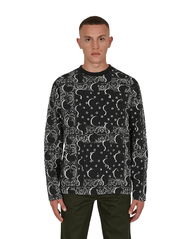 Men's short-sleeve stylish casual tee-Big Paisley Longsleeve T-Shirt Black