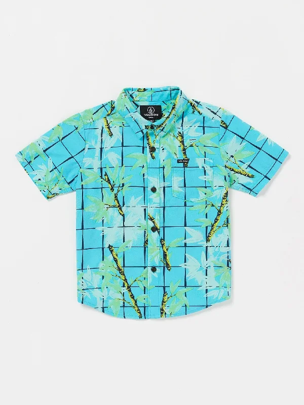 Men's long-sleeve casual shirt-Little Boys Bamboozeled Floral Short Sleeve Shirt - Clearwater