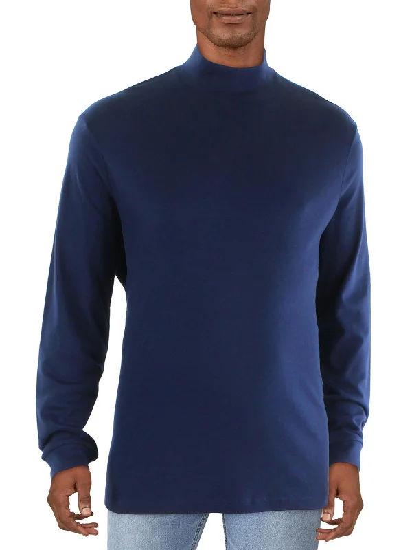 Men's stylish cotton shirt-Big & Tall Mens Cotton Long Sleeve Turtleneck Shirt