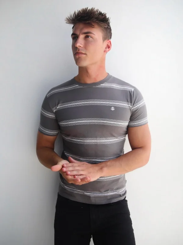 Men's short-sleeve sporty shirt-Marcello Stripe T-Shirt - Grey