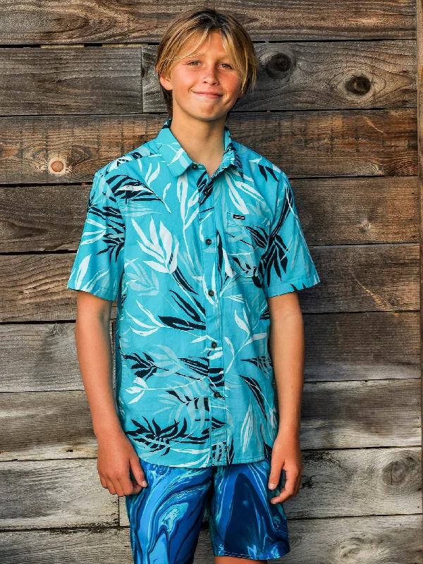 Men's soft cotton dress shirt-Big Boys Bleeding Leaf Short Sleeve Shirt - Electric Blue