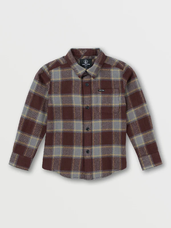 Men's trendy formal shirt-Little Boys Caden Plaid Long Sleeve Flannel - Mahogany