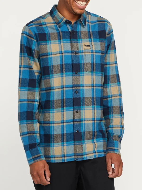 Men's long-sleeve checkered shirt-Caden Plaid Long Sleeve Shirt - Navy