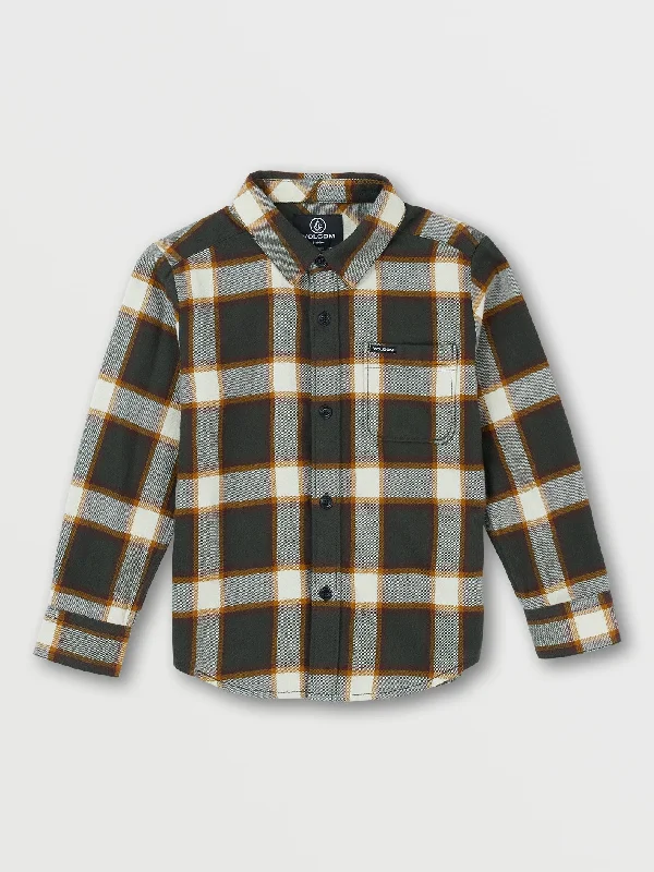 Men's casual linen shirt-Little Boys Caden Plaid Long Sleeve Flannel - Rinsed Black