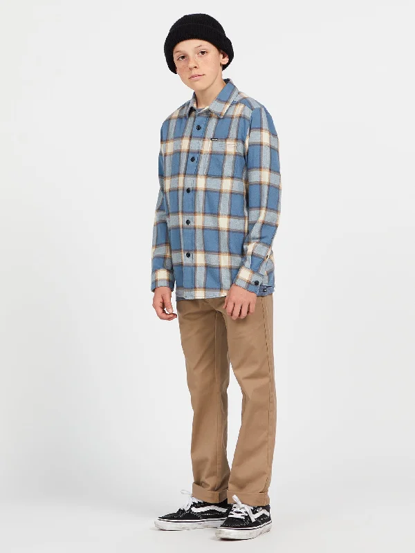 Men's classic white shirt-Big Boys Caden Plaid Long Sleeve Shirt - Slate Blue