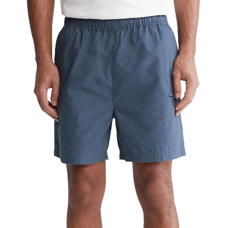 Men's skinny cargo pants-Calvin Klein Men's Poplin Elastic Waist Shorts Blue Size Medium