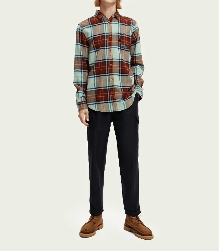 Men's premium linen shirt-Checked Brushed Flannel Shirt In Multi