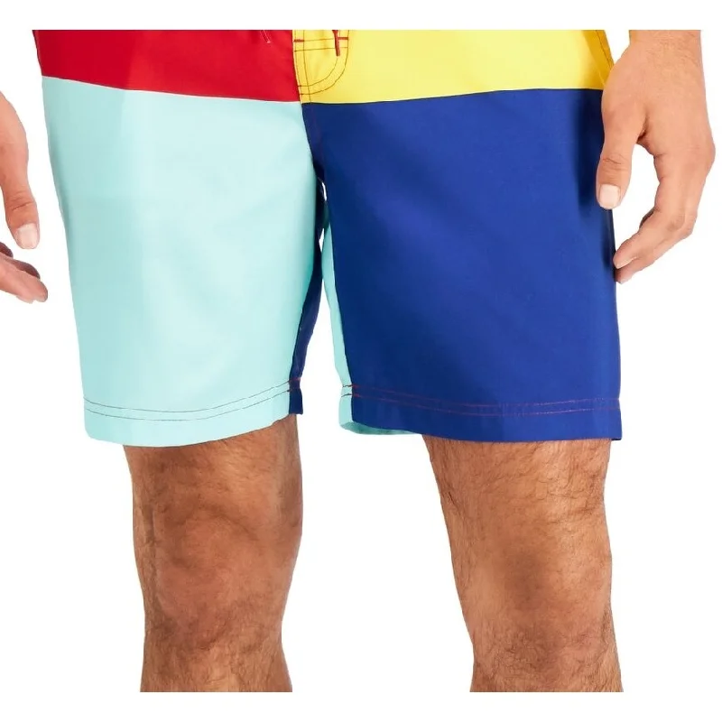 Men's relaxed slim pants-Club Room Men's Regatta Color Block Swimsuit Shorts Red Size X-Large