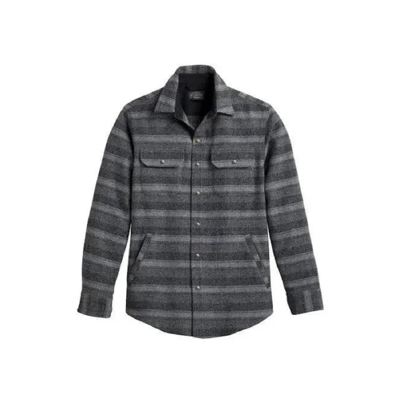 Men's bold plaid shirt-Forrest Twill Snap Shirt In Grey Mix Stripe