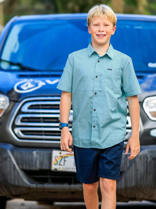 Men's lightweight oxford shirt-Big Boys Graffen Short Sleeve Shirt - Cali Blue Heather