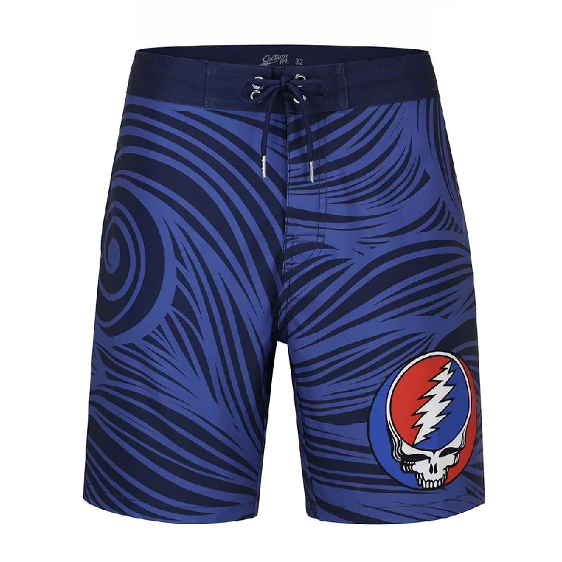 Men's soft casual jeans-Grateful Dead | 48-54 Hybrid Board Shorts | Navy Spiral Steal Your Face