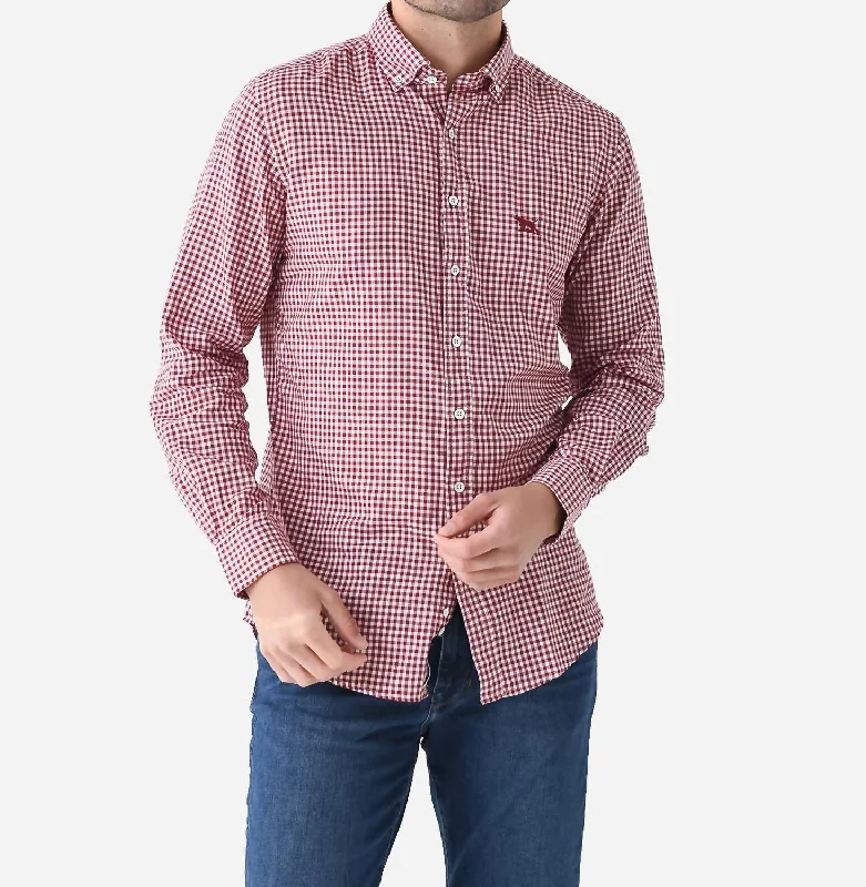 Men's relaxed linen shirt-Gunn Check Oxford Sports Fit Shirt In Claret