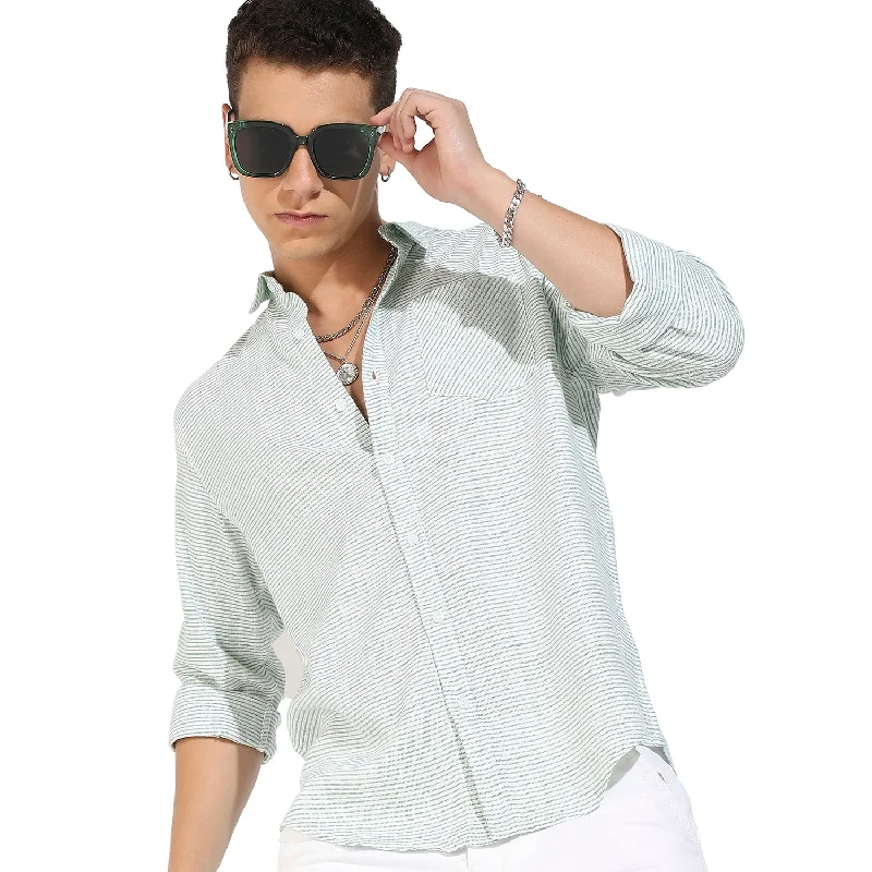 Men's casual white shirt-Horizontal Chalk Striped Shirt