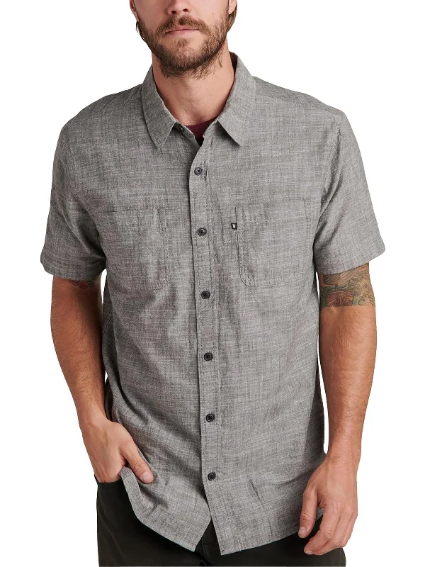 Men's trendy denim shirt-Hughes Mens Cotton Short Sleeves Button-Down Shirt