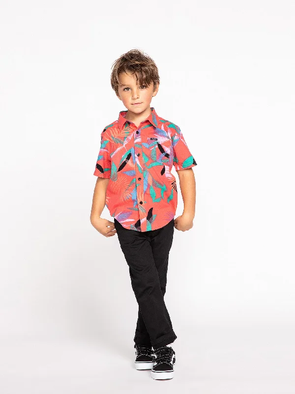 Men's tailored formal shirt-Little Boys Leaf Spray Short Sleeve Shirt - Lava Rock Red