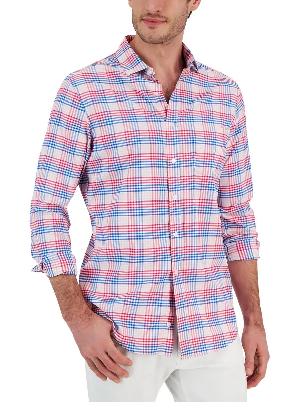 Men's classic white shirt-Malia Mens Plaid Woven Button-Down Shirt