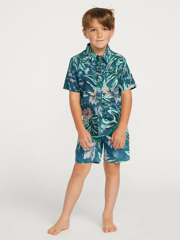 Men's classic formal shirt-Little Boys Marble Floral Short Sleeve Shirt - Aged Indigo