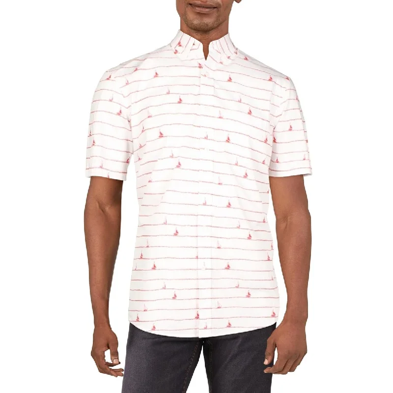 Men's relaxed checkered shirt-Mens Collared Cotton Button-Down Shirt