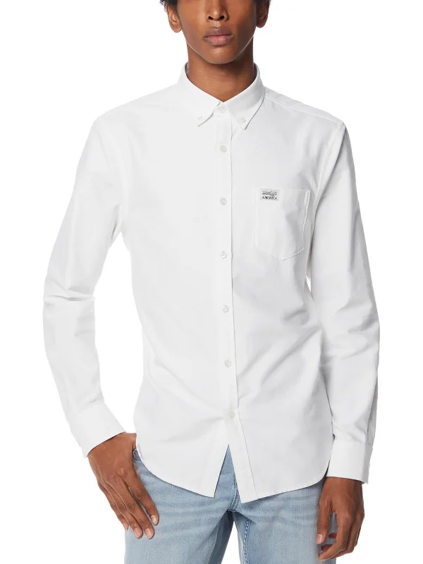 Men's breathable dress shirt-Mens Collared Office Button-Down Shirt